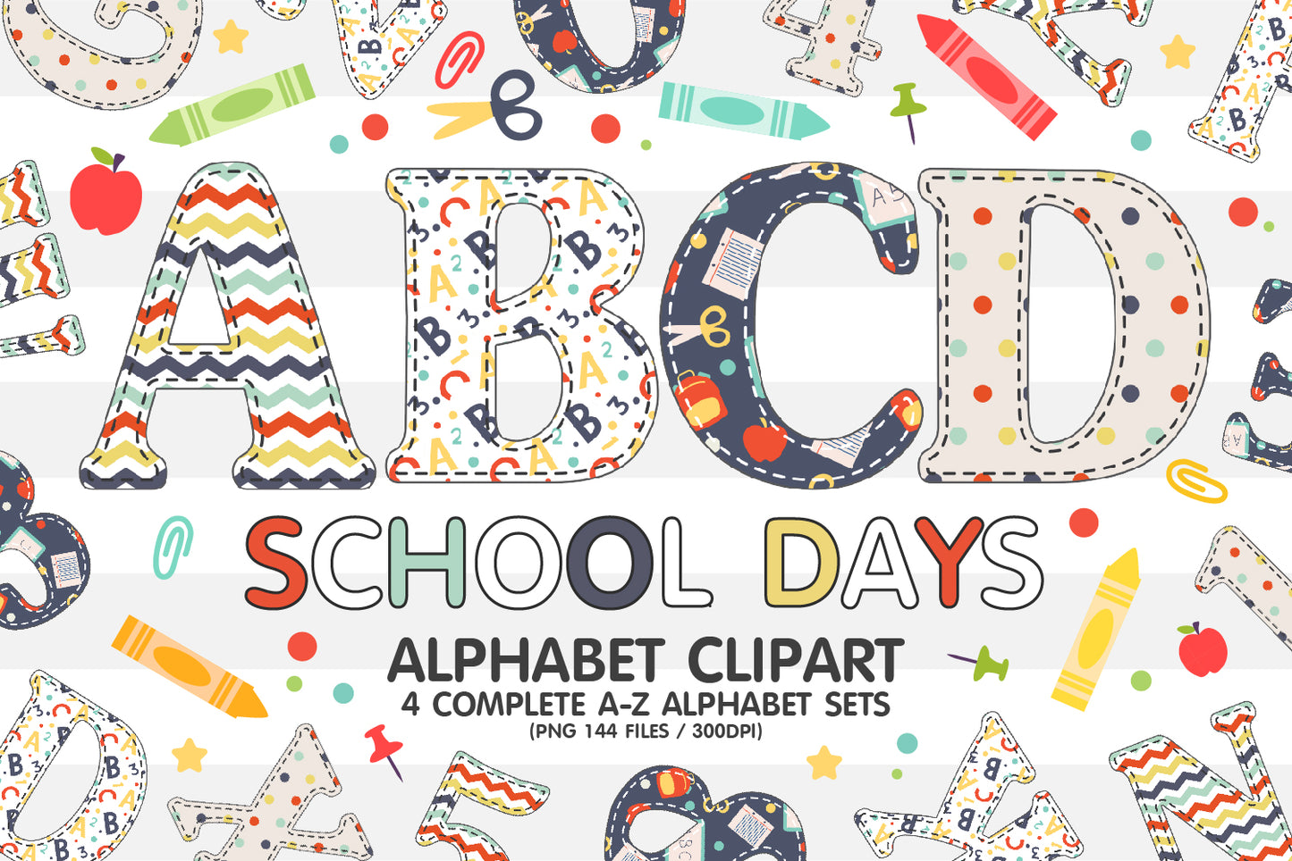 School Days A-Z Alphabet Letters and Number • Clipart PNG • Sublimation
