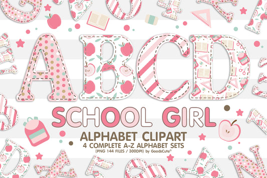 School Gril A-Z Alphabet Letters and Number • Clipart PNG • Sublimation