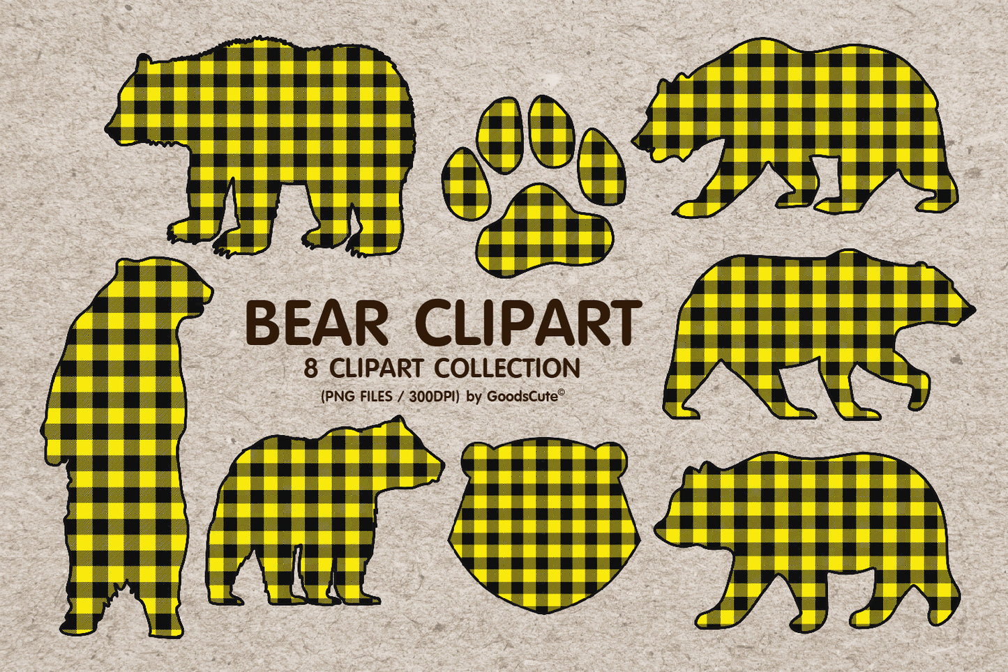 Bear Buffalo Plaid • Clipart PNG • Sublimation Backgrounds & Textures