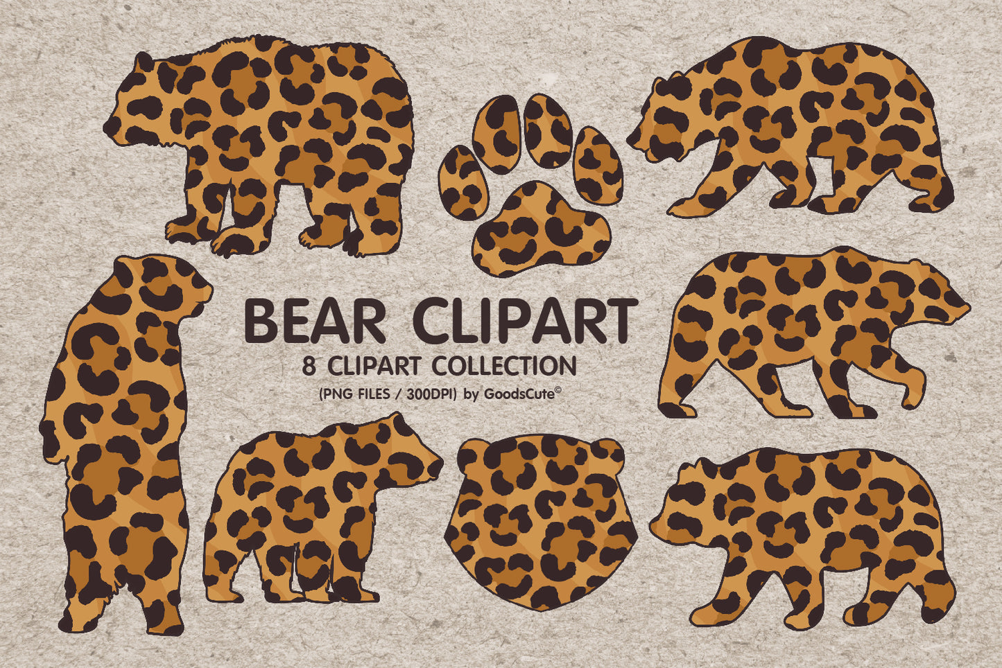 Bear Leopard Skin • Clipart PNG • Sublimation Backgrounds & Textures