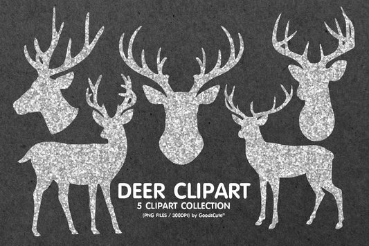 Deer Silver Glitter • Clipart PNG • Sublimation Backgrounds & Textures