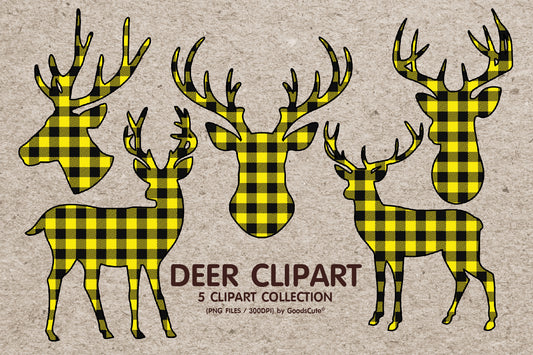 Deer Buffalo Plaid • Clipart PNG • Sublimation Backgrounds & Textures